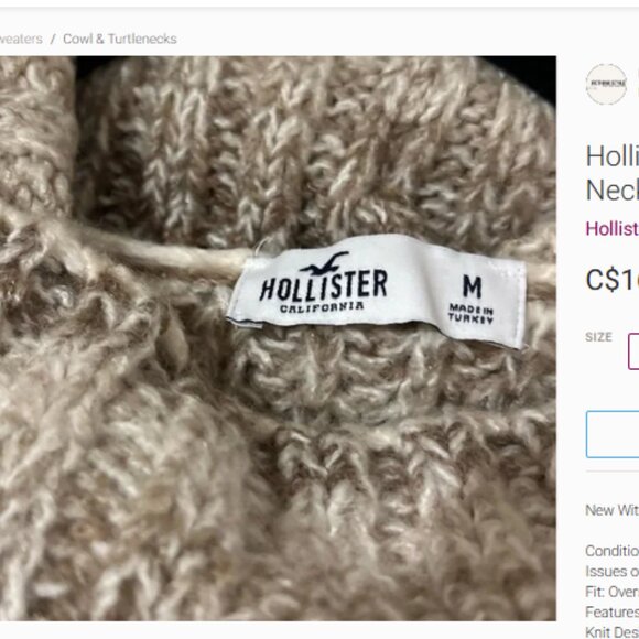 Hollister New With Tags Chunky Knit Cowl Neck Sweater - Medium in Brown Tones - Picture 5 of 9